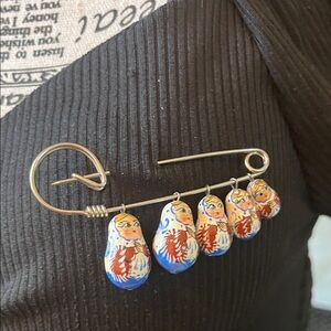 Handcrafted Blue and Red Matryoshka Brooch